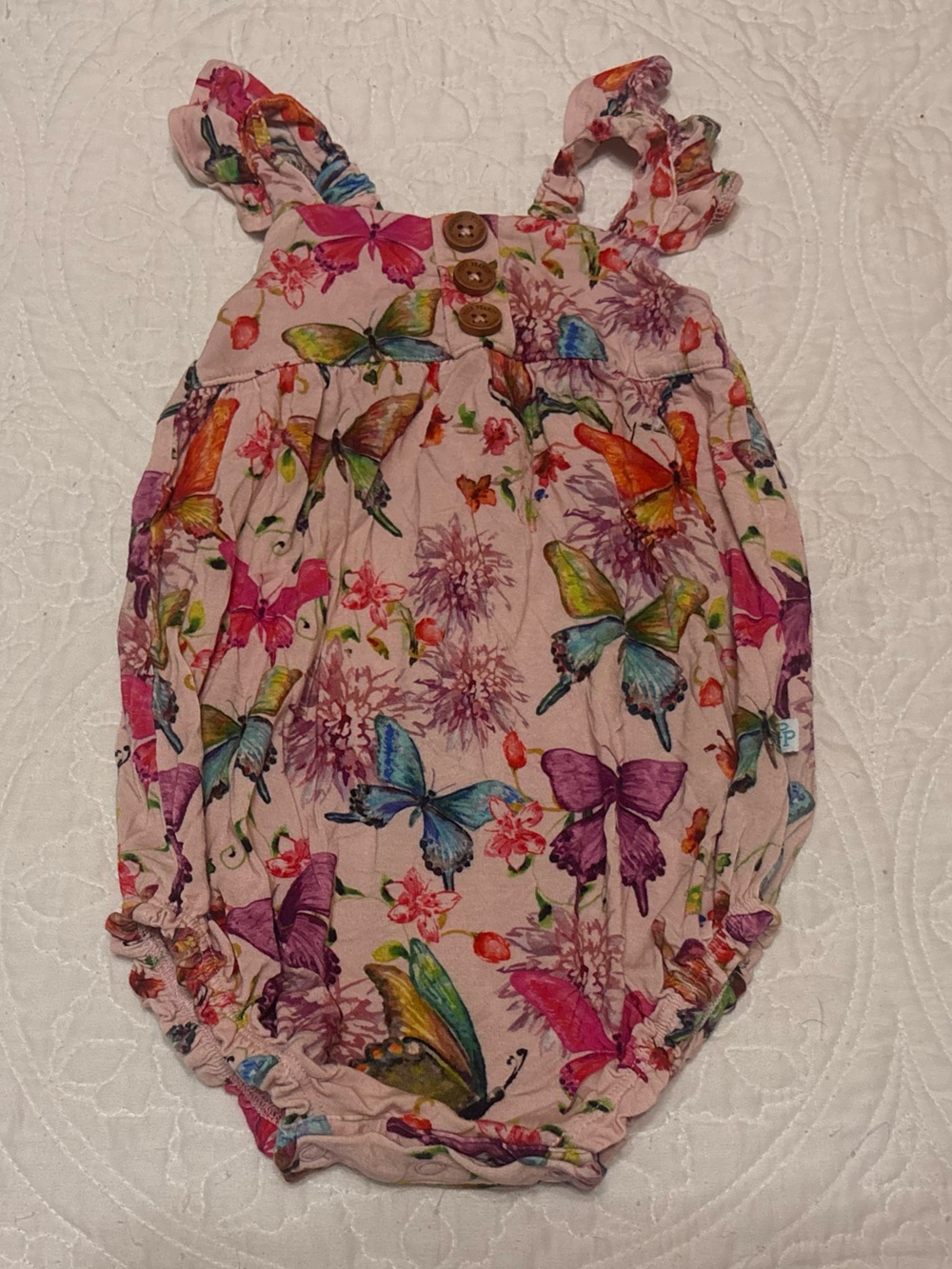 Posh Peanut “Watercolor Butterfly” Ruffle Bubble Romper- Size 6-12 Months